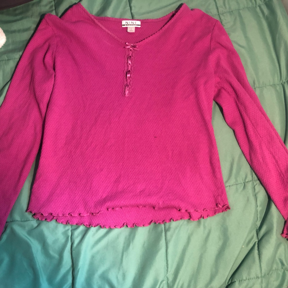pink lettuce trimmed lace long sleeve